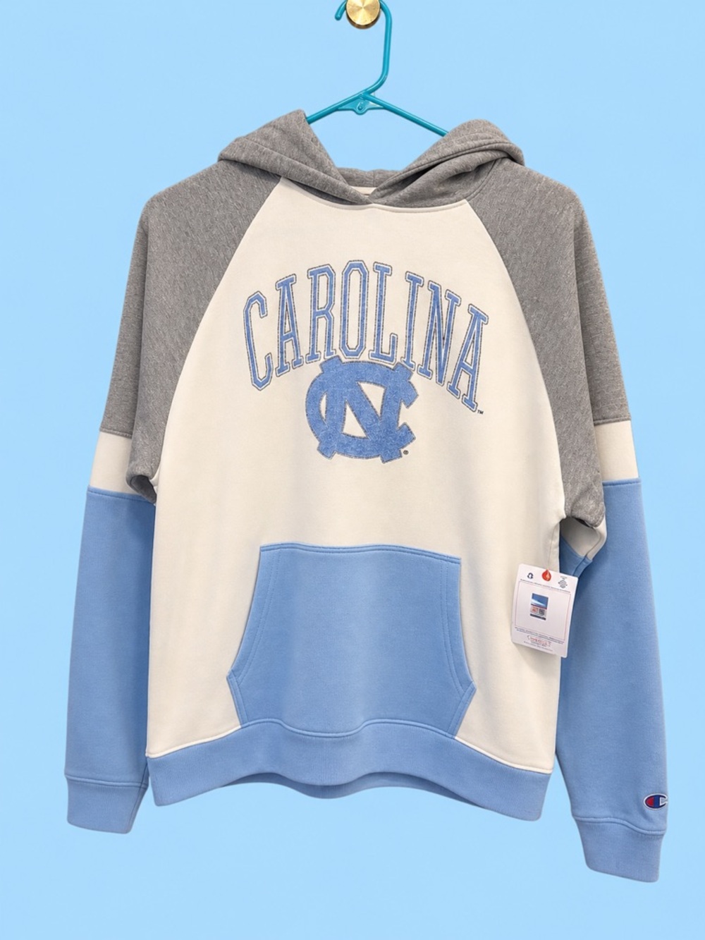 NWT Champion Pullover Hoodie in White, Gray & Light Blue